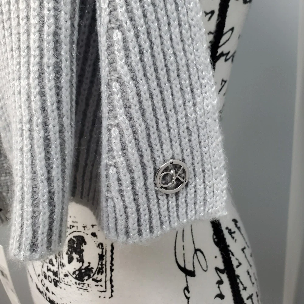 Calvin Klein Ribbed Scarf Unisex One Size Heather Gray Metallic Neck Warmer‎